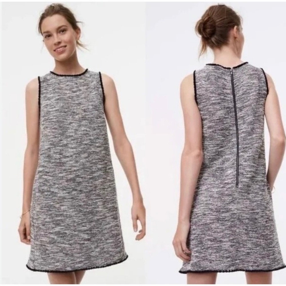 LOFT Petite Textured Tweed Dress Black White‎ Pink Blue Fringe Sleeveless Medium
